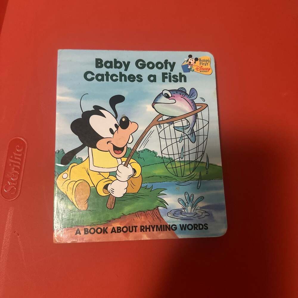 Vintage 1987 Baby Goofy Catches a Fish: A Book About Rhyming Words Board Book